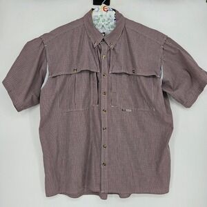 Drake‎ Shirt Mens 2XL Waterfowl Fishing Vented Maroon Plaid Short Sleeve